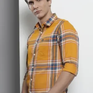 Men Yellow Comfort Checked Regular Fit Casual Shirt